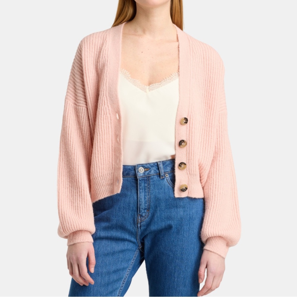 Galeries Lafayette Cardigan Soft Fluffy Knit Pink Button-Up Women's Sweater